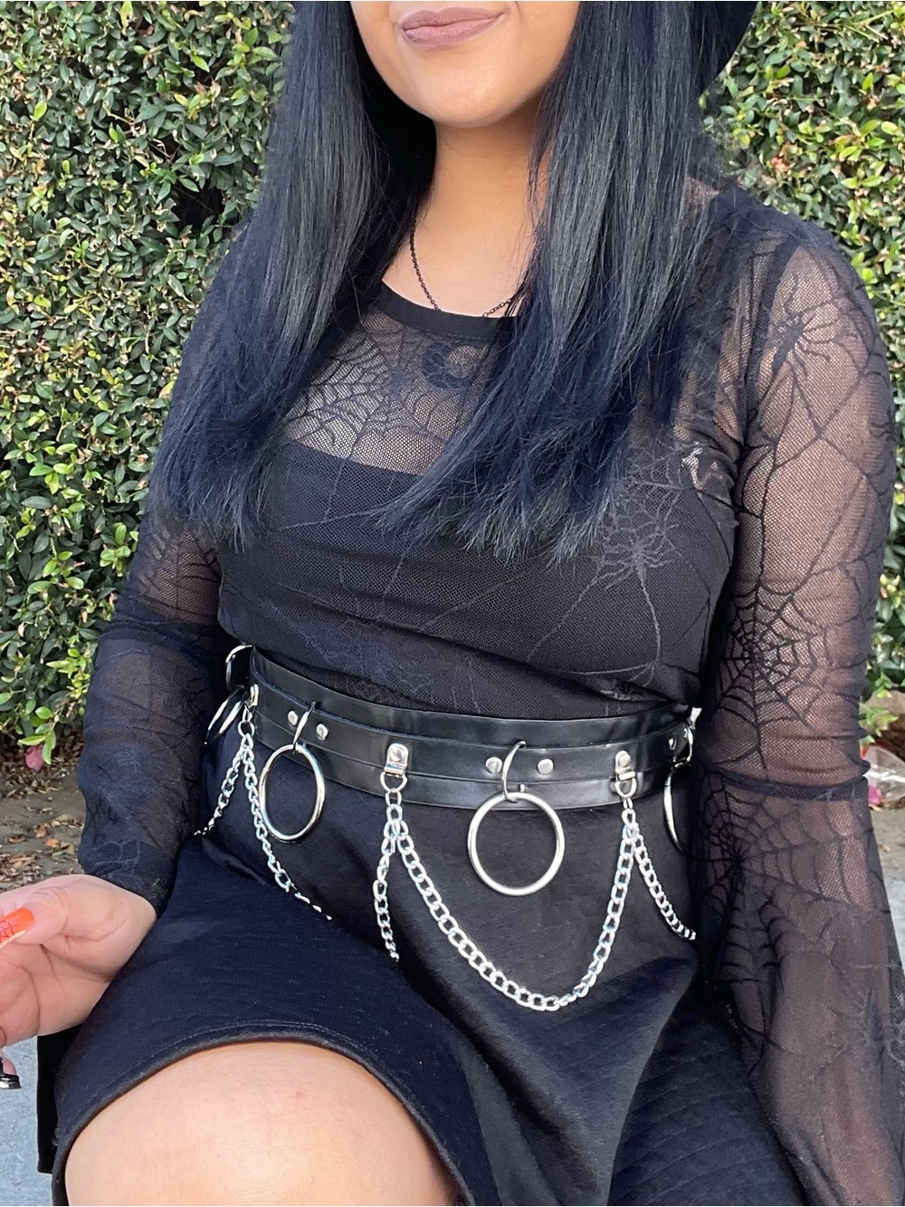 Spider Web Mesh Bell Sleeve Top